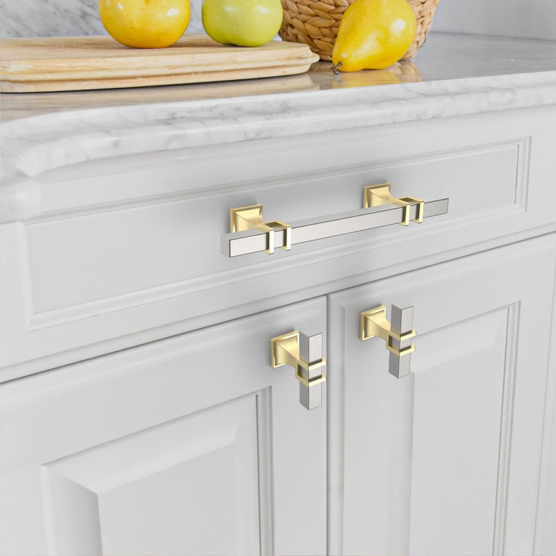 Asidrama 10 Pack Brushed Satin Nickel and Gold Cabinet Knobs,Kitchen Cabinets Pulls for Dresser Drawer Knobs Cupboard Hardware Single Hole Knob Nickel-Gold