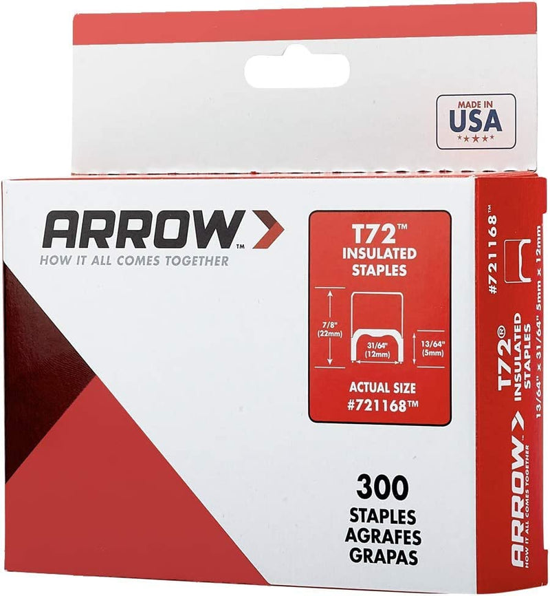 Arrow 721168 T72 Heavy Duty Steel Insulated Staples for Installing Cable and Wiring, 13/64-Inch by 31/64-Inch Crown Width, 300-Pack 13/64 Inch X 31/64 Inch