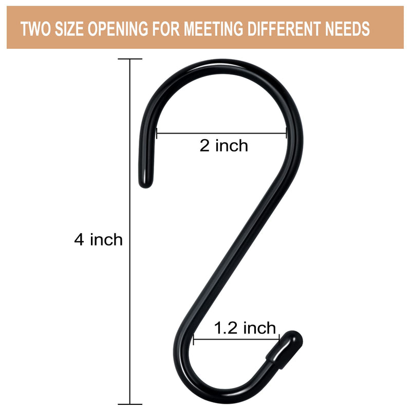 [Australia - AusPower] - DINGEE 4 Inch 12 Pack S Hooks for Hanging Heavy Duty, Large S Hooks,Rubber Coated Plants Hooks for Hanging, Black Non Slip Metal S Hooks for Closet,Garden, Jeans Plants Jewelry Pot Pan Cups Towels 4 Inch-12 Pack 