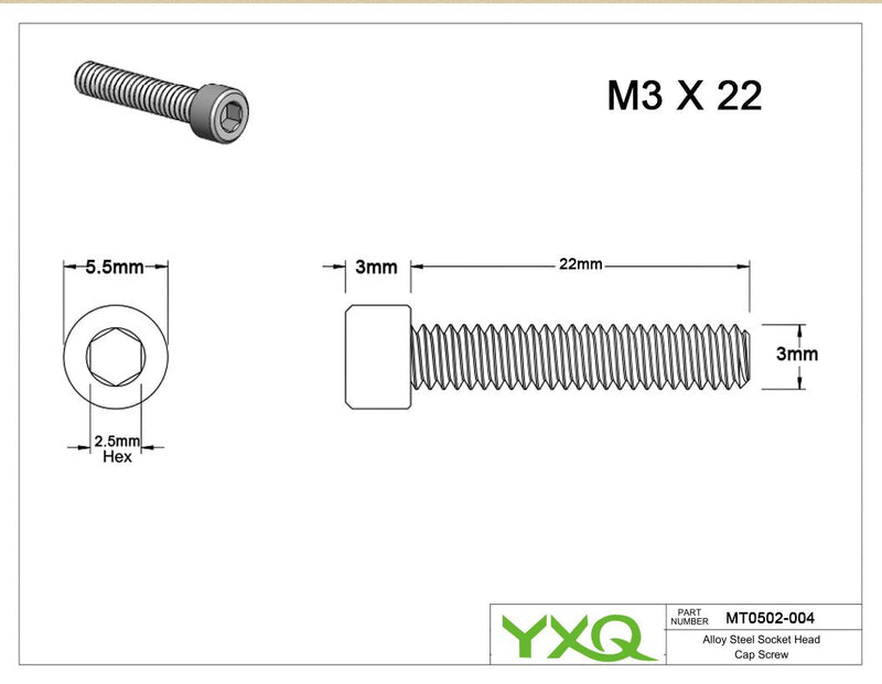 [Australia - AusPower] - 100Pcs M3x22mm Socket Hex Head Cap Screws Metric Alloy 12.9 Steel Fully Threaded Knurled Bolt Machine Black 