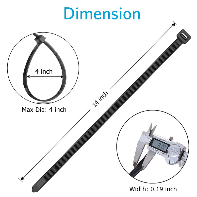 [Australia - AusPower] - Zip Ties 14 inch (100 Pack), Black, 50lb Tensile Strength, UV Resistant Cable Ties for indoor and outdoor by SKALON 14" 100 Pack 