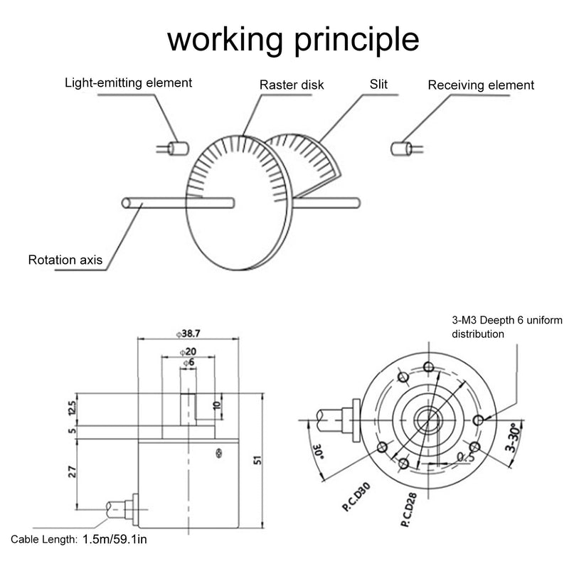 ABZ Three-Phase Encoder, Photoelectric Encoder, DC 5-24 V, 3000-6000 rpm, Full Wave Encoder for Car Engineering (500 Hz)