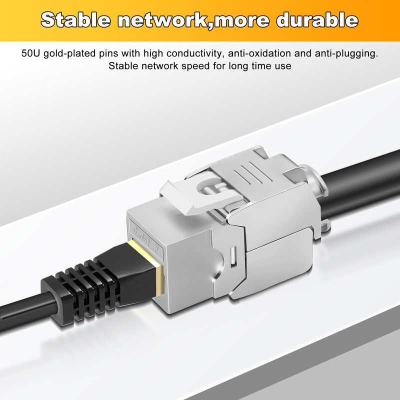 [Australia - AusPower] - 2x CAT 7 Keystone RJ45 Module Socket LAN Cable 10 Gbit/s to 1000 MHz AWG 22-24 Tool-Free LSA Fully Shielded STP Socket RJ45 Socket Cutting Terminal for Patch Panel and Network Socket 2pcs 