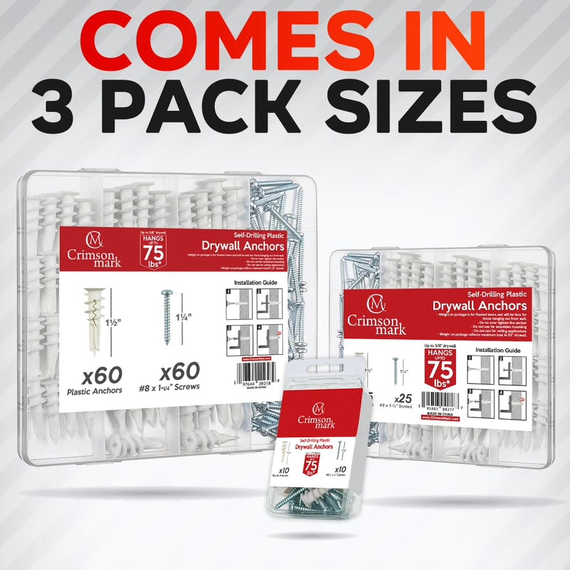 [Australia - AusPower] - 120Pcs #8 Self Drilling Drywall Anchors and Screws kit #8 x 1-1/4- Superb Wall Anchors for Drywall, Holds upto 75lbs  No Drill Hole Required with These Dry wall screws and anchors Nylon 120 