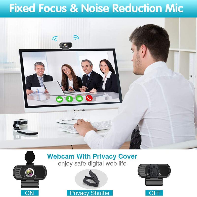 [Australia - AusPower] - Webcam HD 1080p ,Live Streaming Web Camera with Stereo Microphone, PC Desktop or Laptop USB Webcam with 110 Degree View Angle, HD Webcam for Video Calling, Recording, Conferencing, Streaming, Gaming Black 