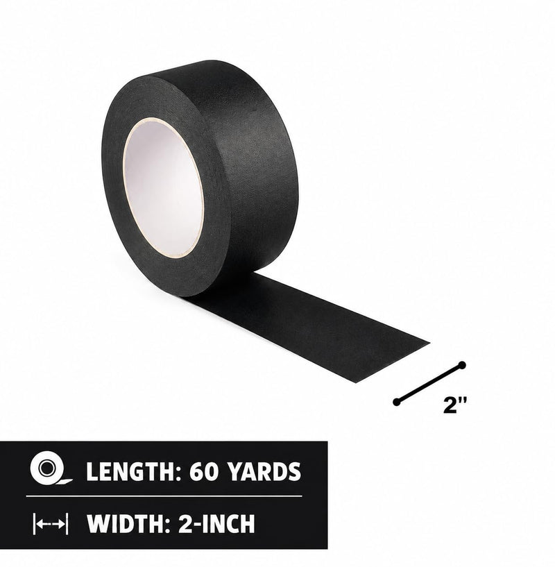 Black Painters Tape – 2 Inch x 60 Yard Matte Finish | Strong Adhesive, Easy Tear, Residue‑Free Masking Tape for Crafts, Labeling & Color Coding Black 1