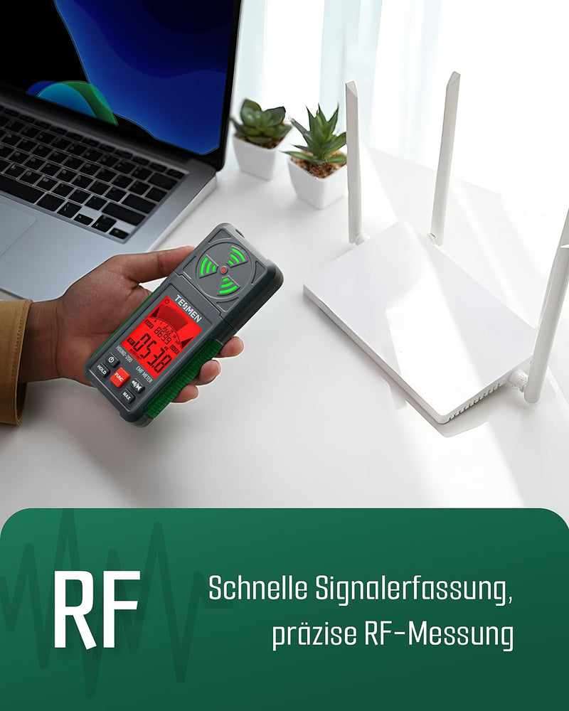 TESMEN HOUND-200 EMF Meter, 3-in-1 Portable Electromagnetic Field Radiation Detector for EF RF MF, WiFi Signal, Used in Home and Outdoor EMF Inspection and Ghost Hunting - Green