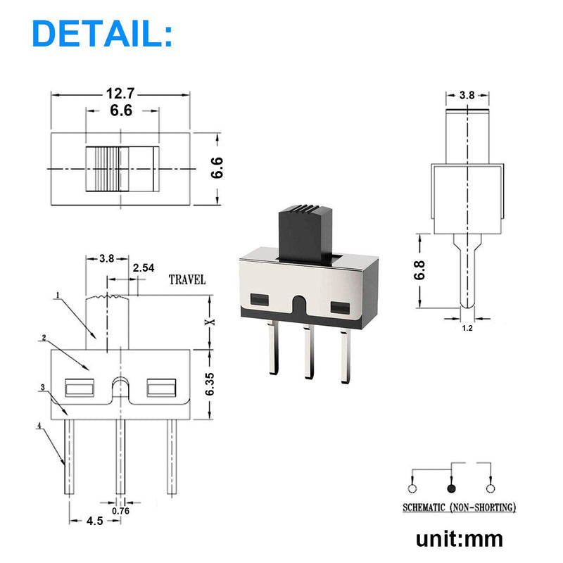 [Australia - AusPower] - 20PCS Vertical Slide Switches 1P2T SPDT 3 Pin 2 Position DC50V SS12D10 High Knob Micro Slide Switch with 20PCS Mini Panel Slide Switch ON/Off SS12F15 3Pin Latching Toggle Switch SS12D10+SS12F15 