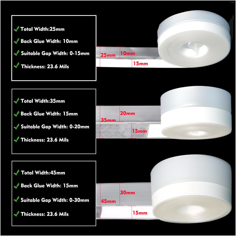 Silicone Seal Weather Stripping Tape 16.5 Feet Strip Bottom Draft Insulation Stopper Tape Weatherproof Soundproof for Door or Window Bathroom Shower Glass Gaps（25mm*5m） 25 mm x 5 m