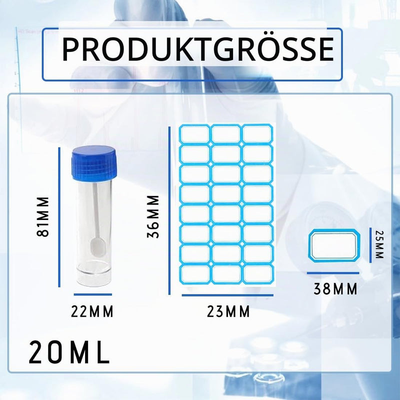 Pack of 20 20 ml Chair Sample Tubes with Label Stickers, Urine Cups, Fecal Sample Tube with Spoon, Sample Tube for Pets for Testing, Chair Tube with Lid Good Sealing