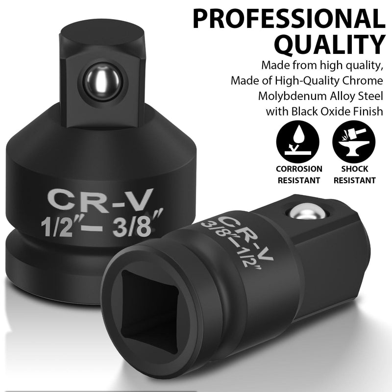 [Australia - AusPower] - 2PCS Impact Socket Adapter and Reducer Set,1/2"to 3/8" & 3/8"to 1/2" Impact Adapter Set Breaker Bar Wrench Conversion Kit Mechanic tools 2PCS 