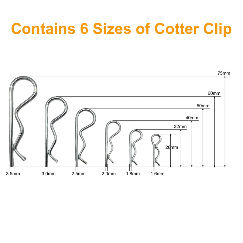 [Australia - AusPower] - Jongdari Cotter Pins, 30 Pcs Zinc Plated Spring Fastener Assortment Kit, Heavy Duty Cotter Hairpin for Hitch Pin Lock Systems, Multiple Sizes M1.6 - M3.5, Silver 30pcs 