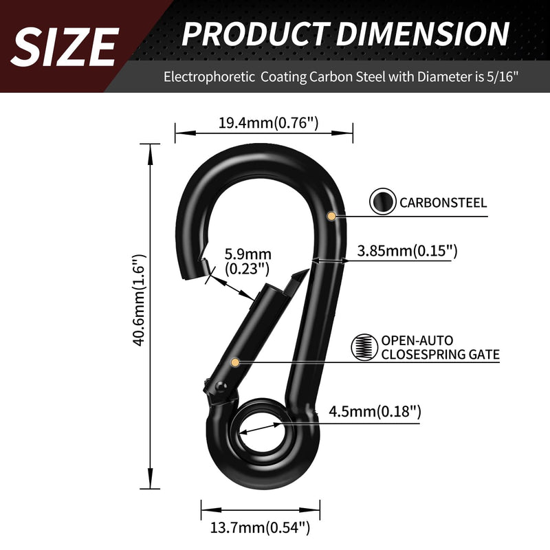 [Australia - AusPower] - Spring Snap Hooks, Black Carabiner Clip, Heavy Duty Rope Connector, Quick Link Carabiners Spring Snap Hooks for Indoor & Outdoor, Camping, Climbing, Fishing, Hiking 1.57 Inch, 10 Pack 