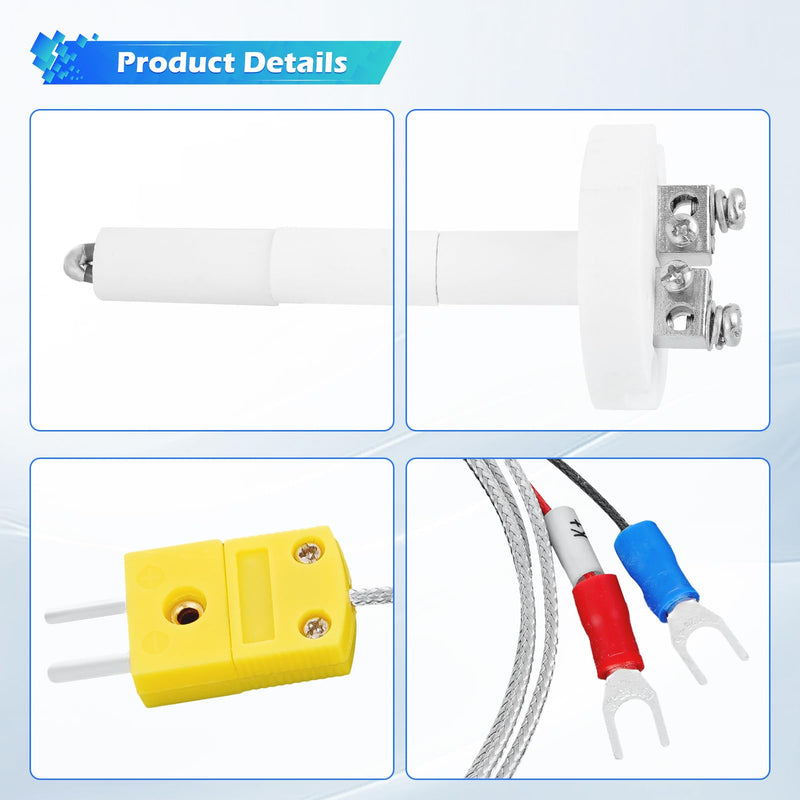 [Australia - AusPower] - K-Type Thermocouple Block Ceramic Kiln Insulator Kiln Sensor Probe Measuring Temperature 32 to 2372 °F(0 to 1300 °C) 3.3 FT Wire Extension F/C 11G High Tool 
