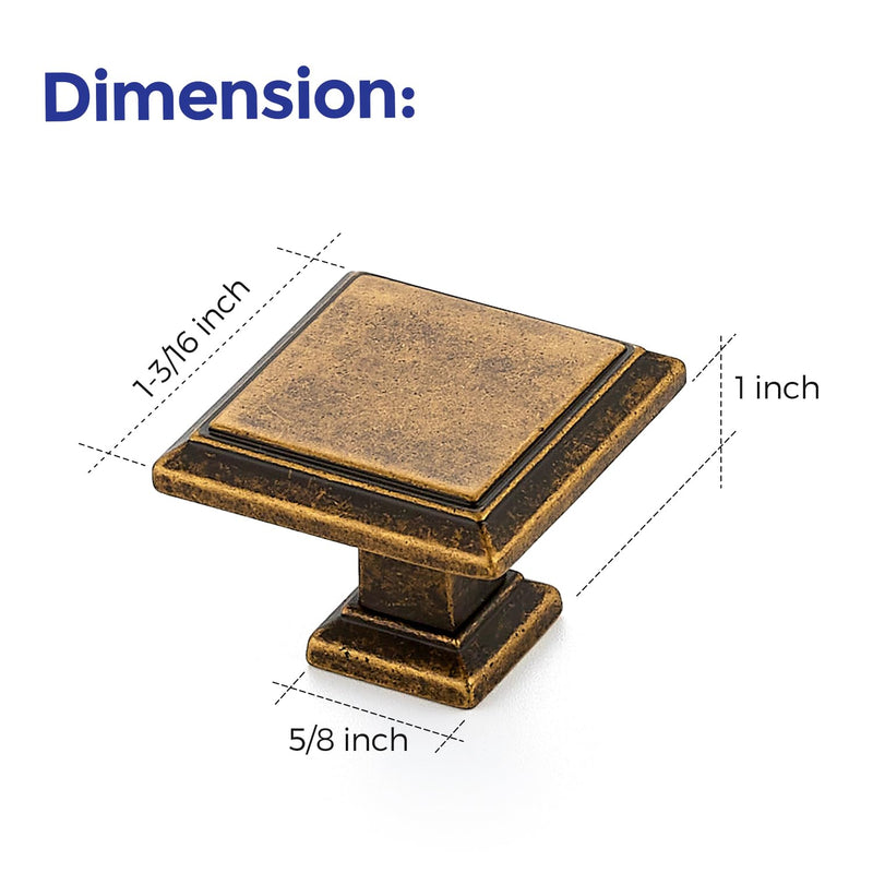 Ravinte 15 Pack 1-3/16 Inch Antique Brass Kitchen Square Cabinet Knobs Solid Drawer Pulls Single Hole Kitchen Cabinet Hardware Knobs for Cabinets and Drawers