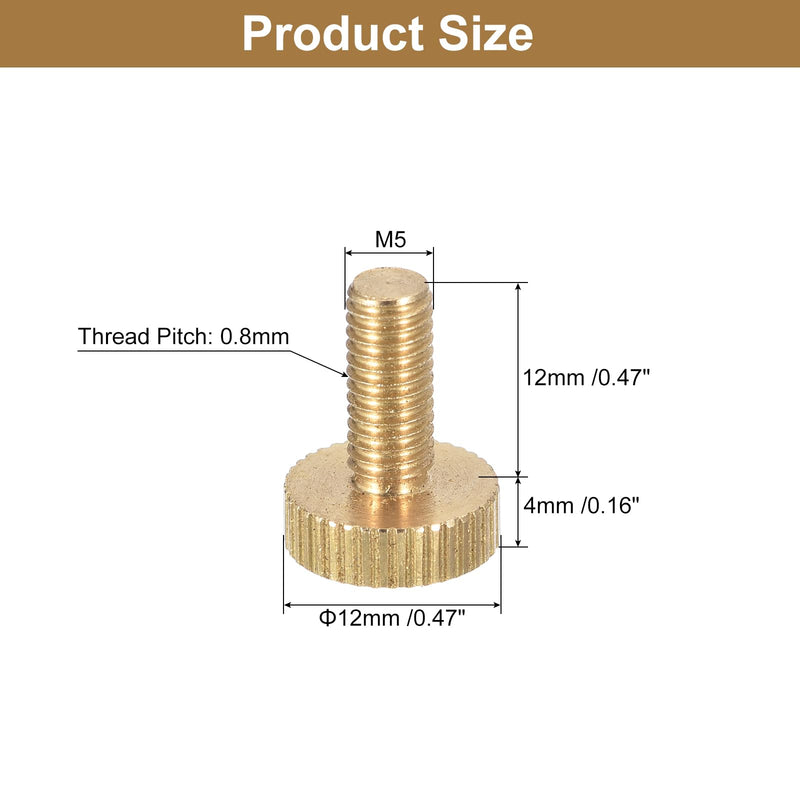 [Australia - AusPower] - uxcell M5x12mm Knurled Thumb Screws, 6pcs Flat Knurled Head Fully Threaded Brass Thumb Screws Bolts Grip Knobs Fasteners 6 
