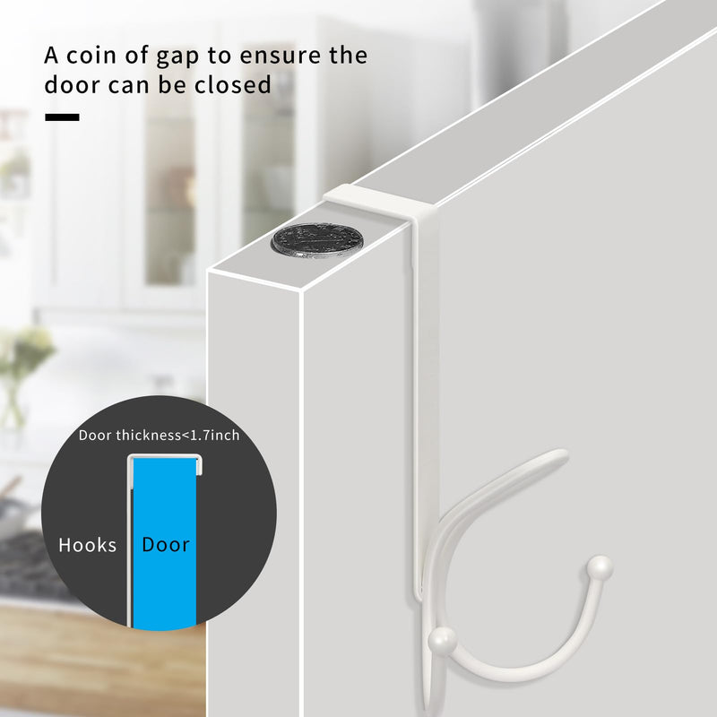 [Australia - AusPower] - FYY Over The Door Hooks - 2 Pack Door Hangers with Sponge Pad Prevent Scratches Heavy Duty Organizer Hooks for Living Room, Bathroom, Bedroom, Kitchen Hanging Clothes, Robe, Towels, Hats, Bags White 