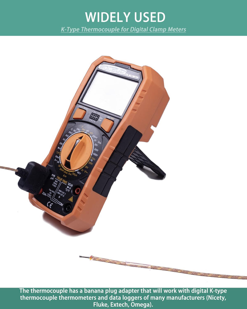 [Australia - AusPower] - Type K Thermocouple Probe, Replacement Thermocouple Sensor Bead Probe Fit for Clamp Meters, Fluke Multimeter F17B+ F116C F87-V F28LL F189 F289 F179 F287 