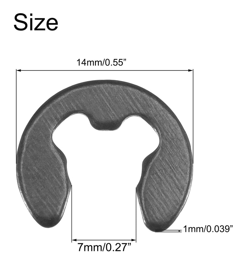 [Australia - AusPower] - M7 Carbon Steel External Circlips E-Clip Retaining Shaft Snap Rings, 7mm Fastener External Retaining Ring E-Clip Circlip, Black, 300PCS M7 