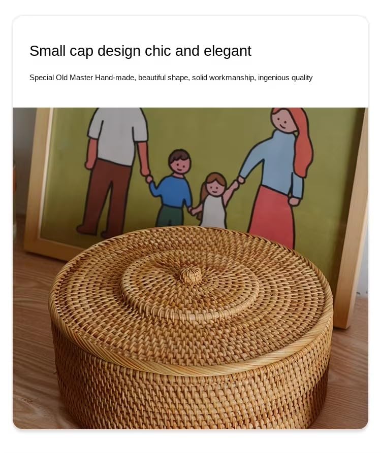 Handmade Natural Rattan Basket With Rattan Lid for Food Storage Container Vietnam Handicraft (Small)