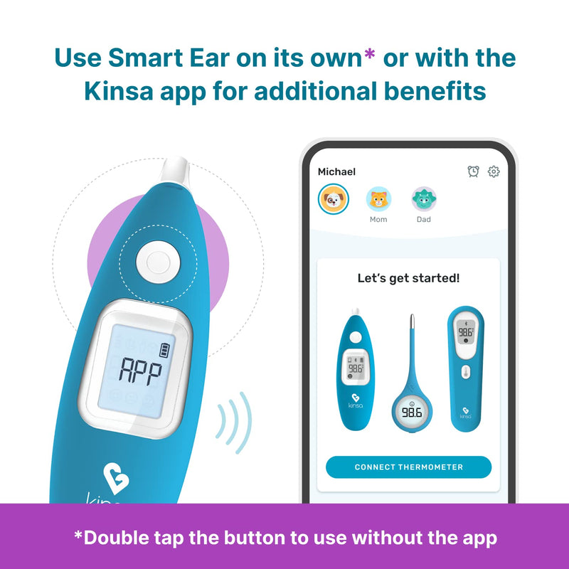 [Australia - AusPower] - Kinsa Smart Ear Thermometer for Fever - Medical Infrared Termometro - FDA Cleared for Body Temperature Readings for All Ages - Connects to a Smartphone App to Track Symptoms and Get Illness Guidance 