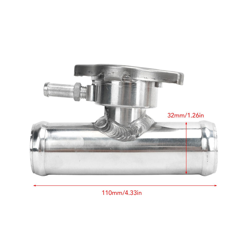 Dioche Radiator Filler Nozzle, Inline Radiator Hose Filler Neck with 16 PSI Closure, 32 mm (1-1/4 Inch) Outer Diameter, Polished Surface Made of T6061 Aluminum for Cars
