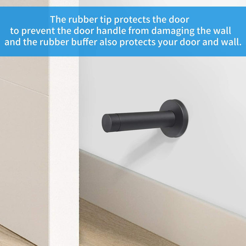 [Australia - AusPower] - DOKU 10Pcs Door Stop, 3.5 Inch Heavy Duty 304 Stainless Steel Door Stopper with Rubber Tips Bumper, Wall Mounted Door Holder Protection Sound Dampening, Matte Black Black-10PCS 