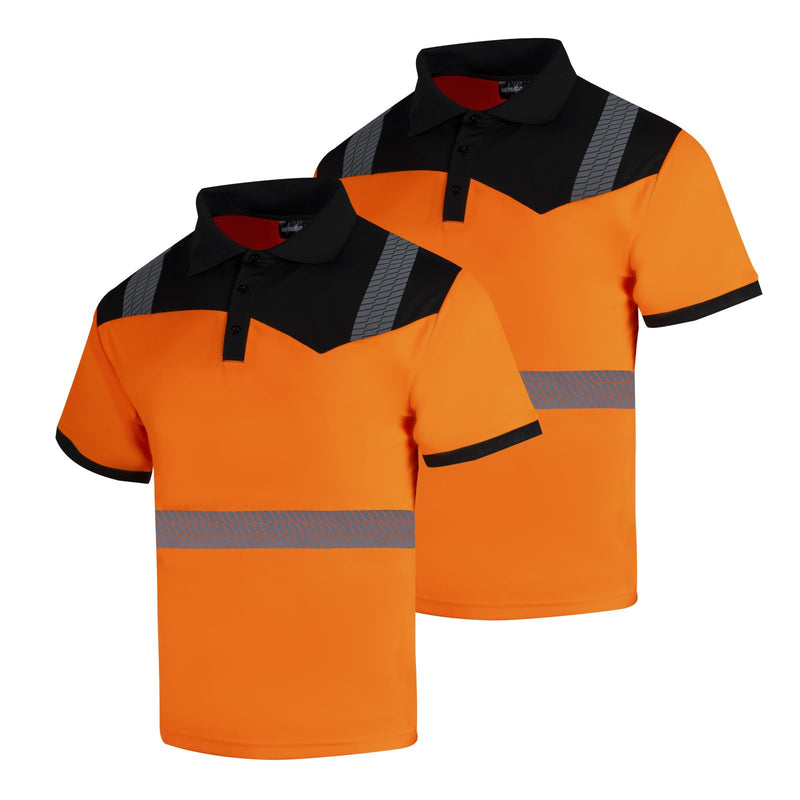 Hi Vis Safety Polo Shirts for Men 2 Pack Class 3 Reflective High Visibility Work Construction Short Sleeve T Shirts X-Large Orange