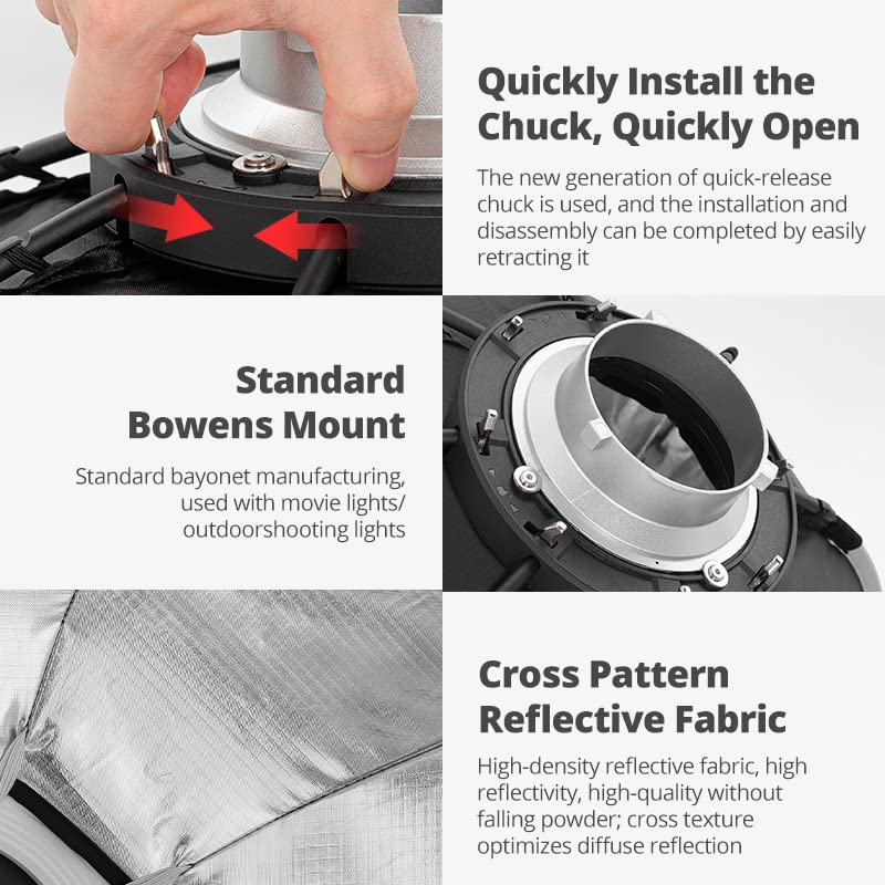 TRIOPO 25.6inch / 65cm Octabox Softbox, Bowens Mount Quick Release 25.6 Inches / 65 Cm