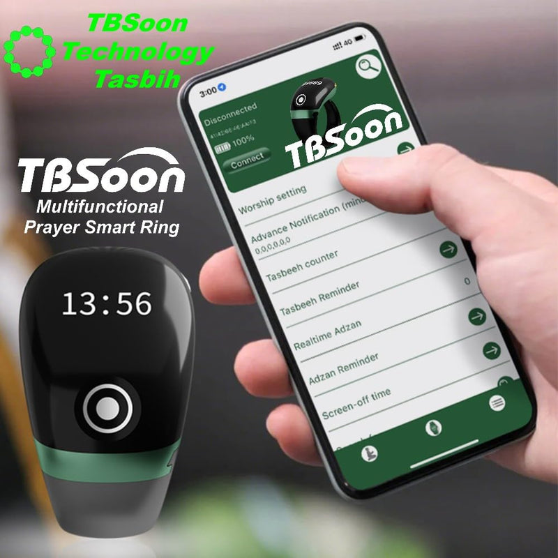 Lightweight Tasbih Smart Ring, Tasbeeh Counters,Prayer Direction Indicator Guide,5 Azan Alarm Clock,Forgiveness,Electronic Rosary,Eid al-Fitr Eid al-Adha Ramadan Gift for men women-Black Pro with APP Black Pro