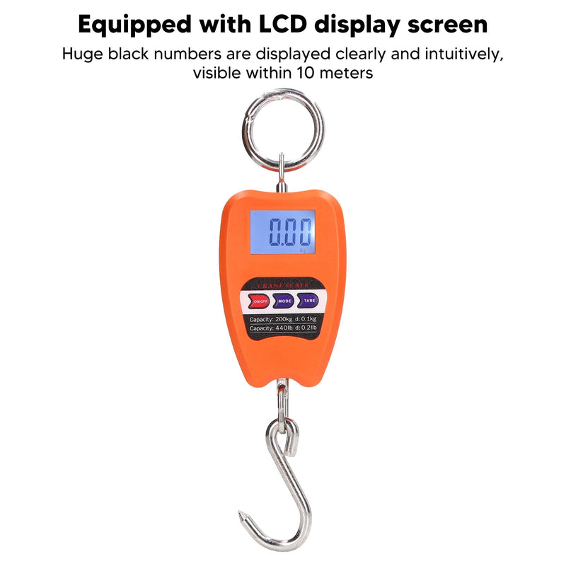 [Australia - AusPower] - Portable Digital Hanging Scale, Precise 200 kg Load Capacity, Multifunctional Mini Handheld Scale with LCD Screen for Agriculture, Hunting, Fishing, Workshop, Home 