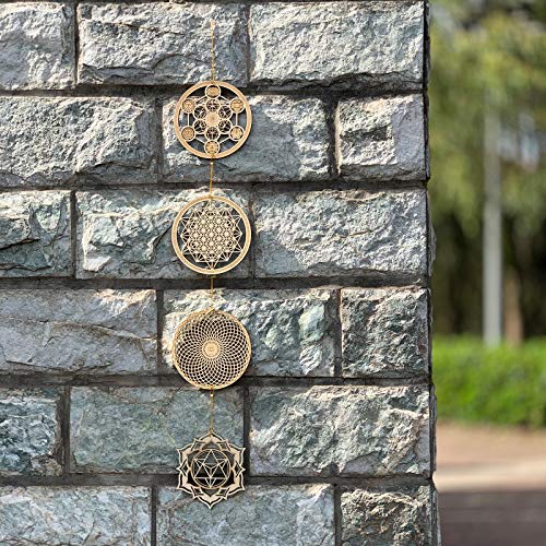 Qallicon 5.31" Sacred Geometry Wall Art 4 PCS Set, (Metatron Cube, 64 Tetrahedron, Torus, Merkaba) Crystal Grid Meditation Chakra Wooden Wall Art Yoga Decor Spiritual Gifts
