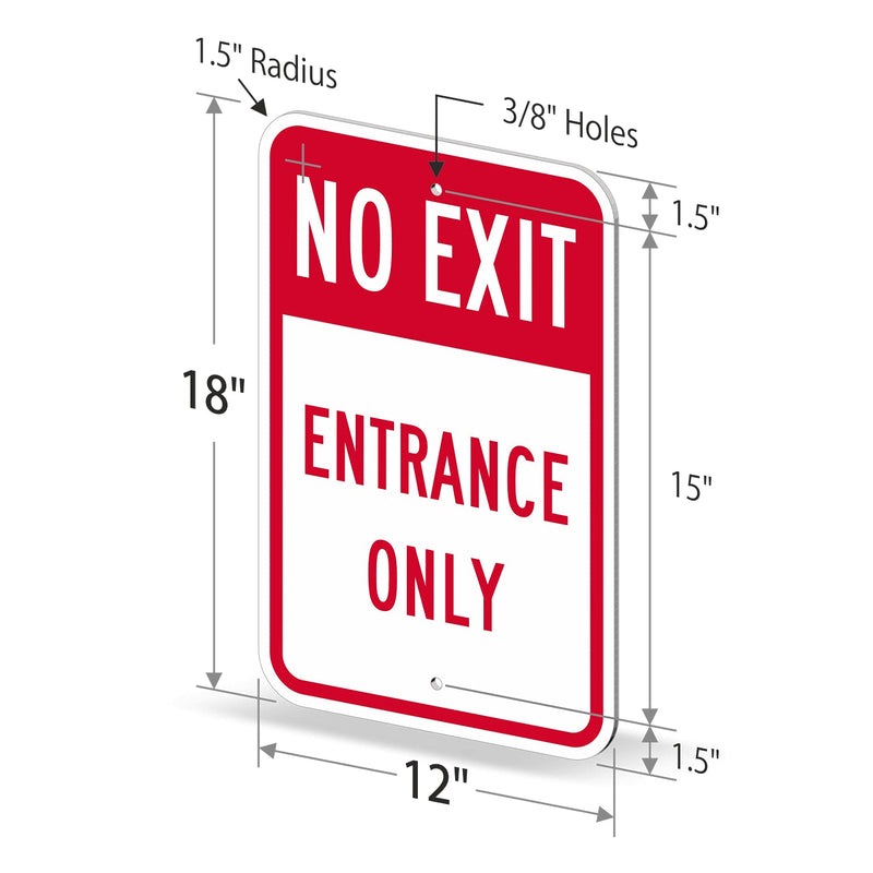 SmartSign 18 x 12 inch “No Exit - Entrance Only” Metal Sign, Screen Printed, 63 mil Laminated Rustproof Aluminum, Red and White, Made in USA Non-Reflective