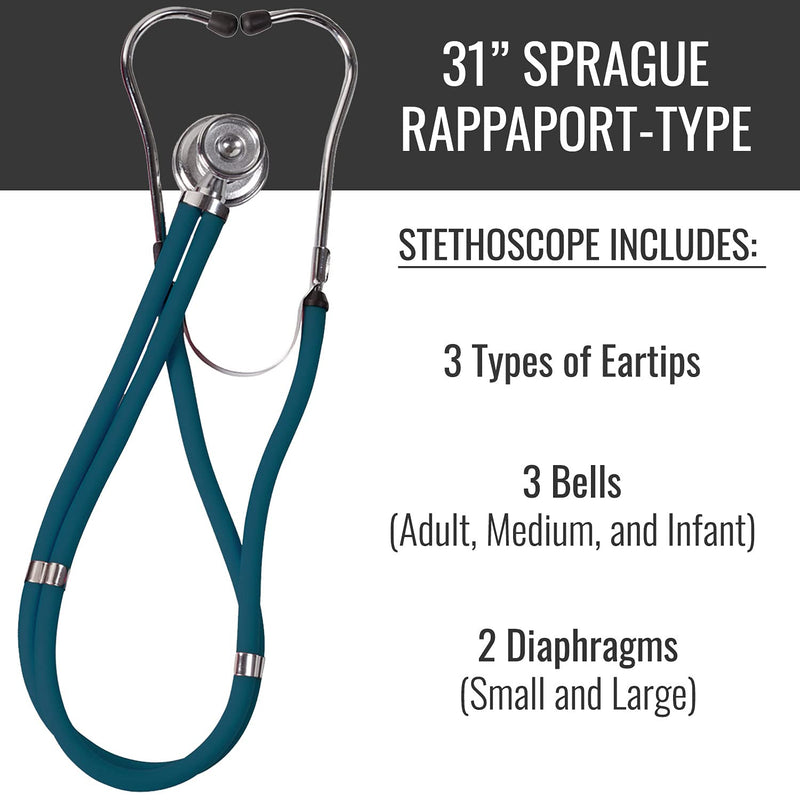 [Australia - AusPower] - MABIS MatchMates Aneroid Sphygmomanometer and 31" Sprague Rappaport Stethoscope Combination Manual Blood Pressure Kit with Calibrated Nylon Cuff and Oversized Carrying Case, Adult Teal 