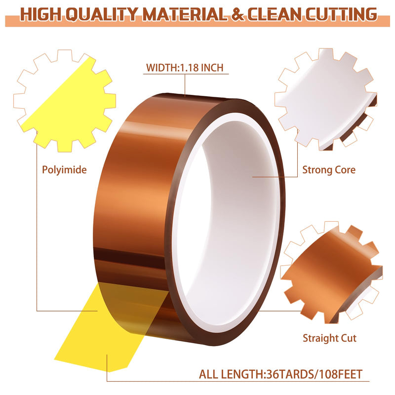 Outus 2 Pcs Rolls of Heat Tape High Temperature Polyimide Tape 500 Fahrenheit Degree Heat Resistant Adhesive Film for Soldering Electrical Works 3D Printing (1.18''X 108ft) 1.18''X 108ft