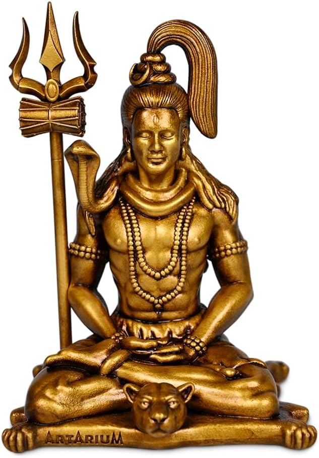 Artarium Meditating Lord Shiva Idol 4 Inch Antique Finish, Mahadev Resin Statue for Home Decor, Car Dashboard Ornament, Office Desk Decoration, Hindu God Murti, Spiritual Gift Antique-meditating (4 Inch)