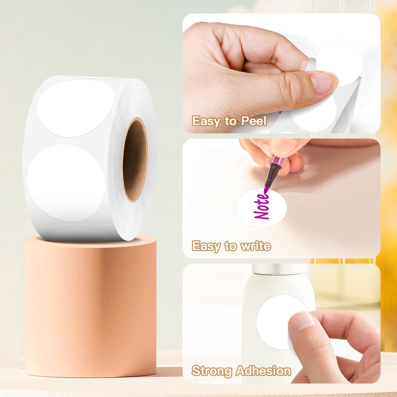 PARLAIM White Dot Sticker 1 inch 500Pcs Round Color Code Label Circle Dots w/Hanging Box for Home,Inventory,Business 1 Roll-500PCS