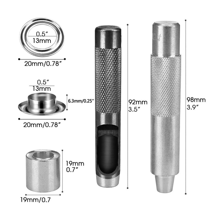 Grommet Kit,Grommets 1/2 inch Heavy Duty Metal Eyelets Kit for Fabric Curtains (Silver) Silver