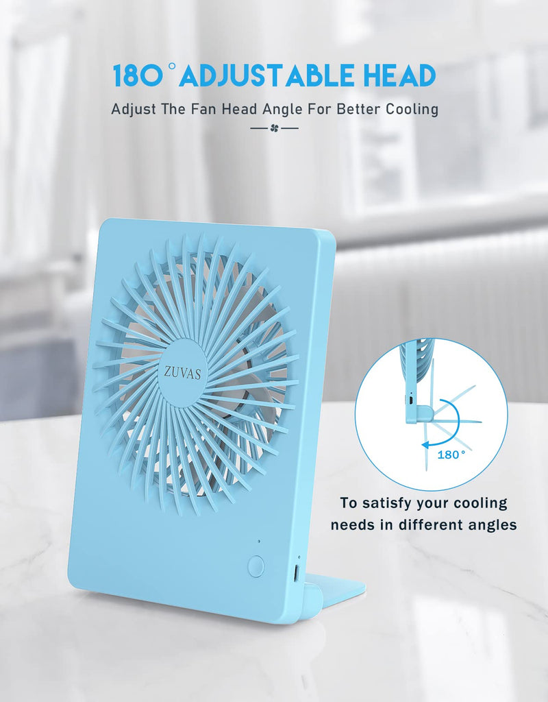 [Australia - AusPower] - Zuvas Desk Fan Battery Operated Fan Rechargeable 180°Tilt Folding Personal Fan Ultra Quiet Small Portable Fan 3 Speed Adjustable Strong Wind USB Fan For Office Bedroom Home Desktop Camping (Blue) Blue 