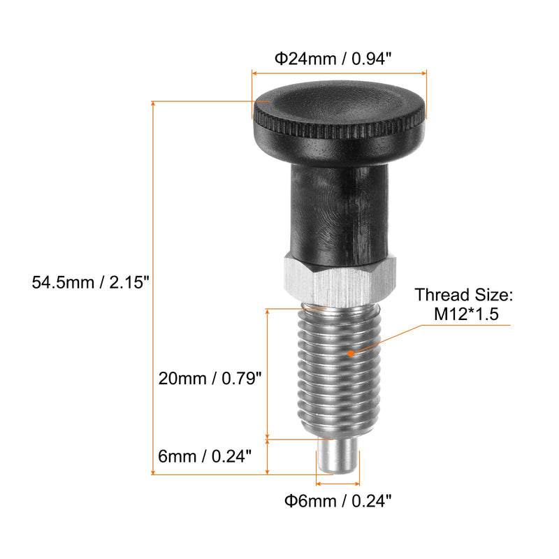 [Australia - AusPower] - HARFINGTON 2pcs Push Fit Ball Nose Spring Plunger M12x1.5Thread .6mm Pin Dia Stainless Steel Return Knob Plunger Non-Locking Retractable Index Plunger for Industrial Equipment 