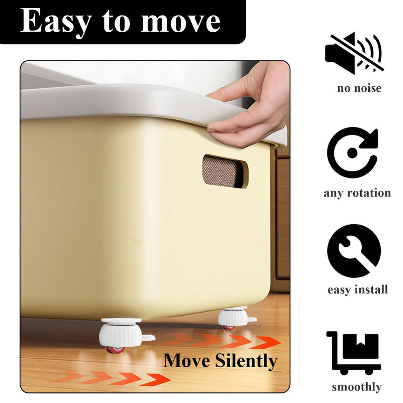 [Australia - AusPower] - 4pcs Self Adhesive Castor Wheels, 360° Universal Swivel Kitchen Appliance Casters, Mini Roller Ball Sticky Pulley Slider with Locking Brake for DIY Small Furniture Trash Can Storage Box Tin Red wheel with brakes 4x White 