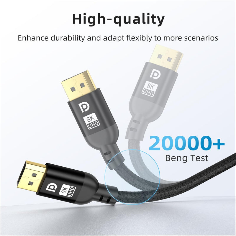 Diyanisly 8K DisplayPort Cable 30FT, DP 1.4 Cable, Support 32.4Gbps 8K@60Hz 4K@120Hz 2K@240Hz, High Refresh Rate Flexible for HDR DSC, FreeSync, G-Sync, Gaming Monitor/Graphics Card PC(Braided, Black) 30 feet