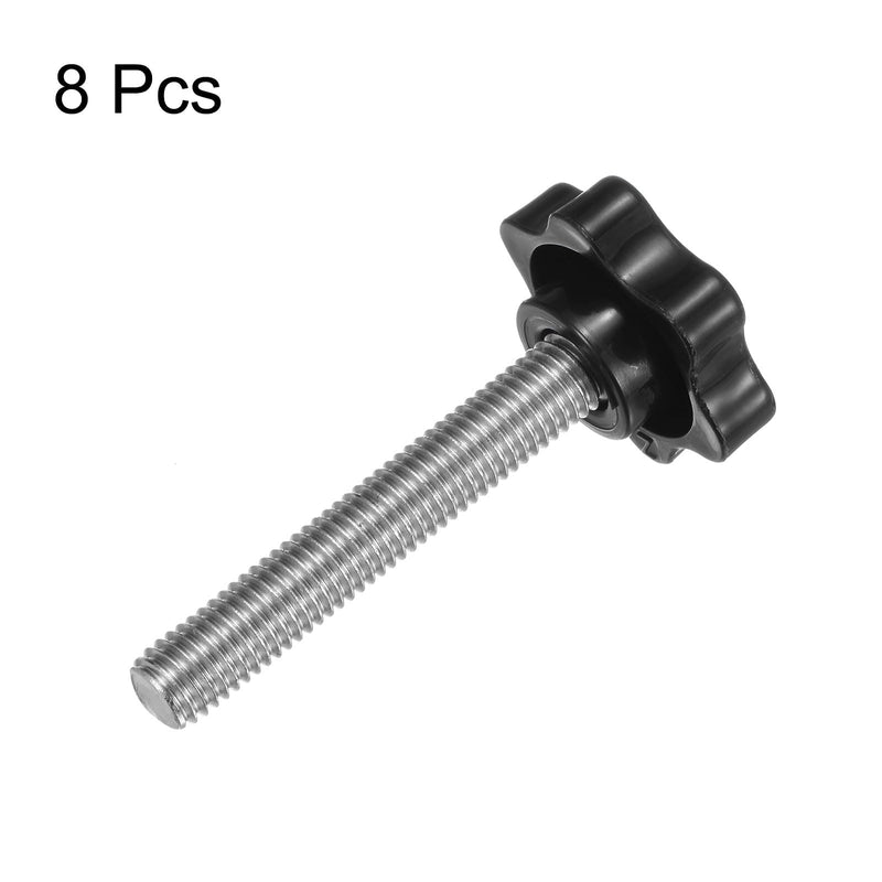 [Australia - AusPower] - HARFINGTON 8pcs Star Knobs M10 x 60mm 304 Stainless Steel Threaded Stud 38mm Plastic 6-Star Head Hand Tightening Thumb Screw Clamping Jig Knob Handle, Black M10 x 60mm x 38mm 