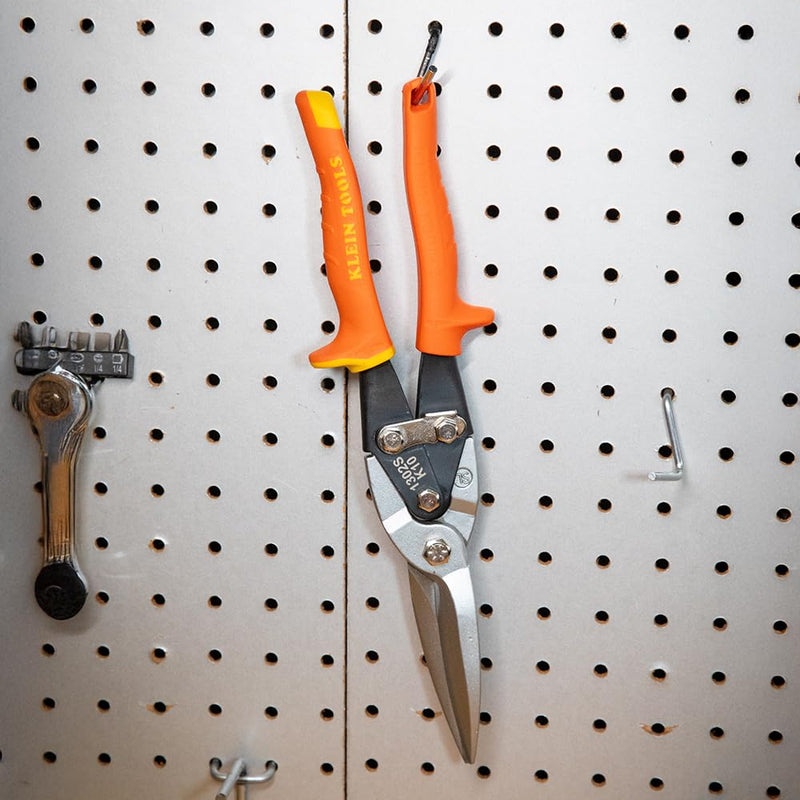 [Australia - AusPower] - Klein Tools 1302S Aviation Tin Snips, Straight, Long Cut, Heavy Duty Metal Cutting Shears with Forged Steel Blade 