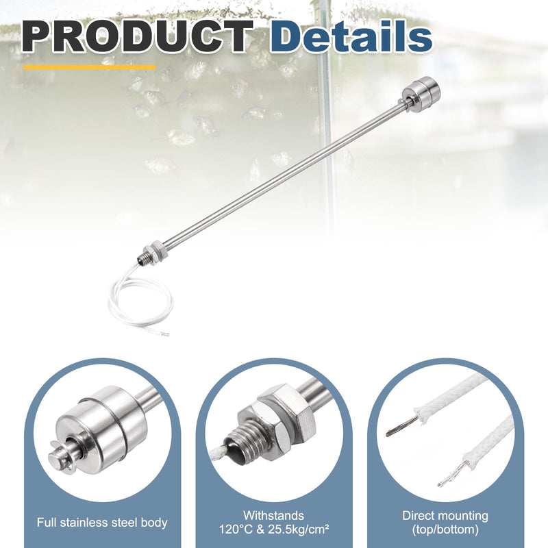 [Australia - AusPower] - MECCANIXITY Stainless Steel Float Switch, 250mm Rod 110V DC 0.5A Vertical Water Level Sensor M10 Thread Single Tank Liquid Level Controller for Pump/Alarm 1 Pcs 
