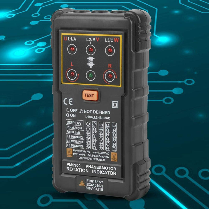 [Australia - AusPower] - PM5900 Motor 3 Phase Motor Rotation Indicator Tester Portable Handheld Tester Necessary Tool for Install, Repair or Maintain 3 phase System or Motor 