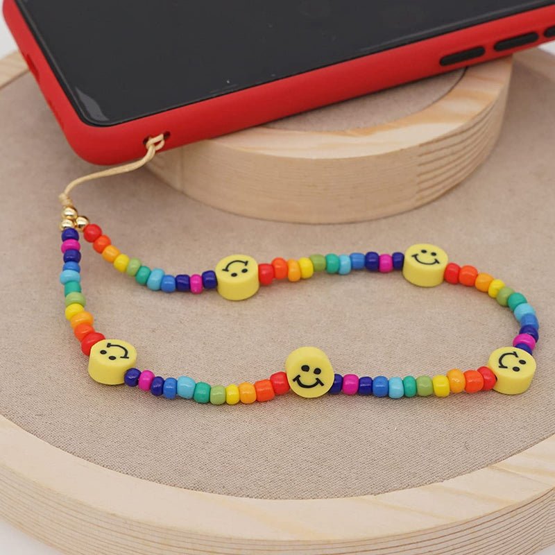 [Australia - AusPower] - Taouzi 6PCS Beaded Phone Lanyard Wrist Strap Face Beaded Phone Charm Fruit Star Pearl Rainbow Color Beaded Phone Chain Strap for Women Girls Style6-1 