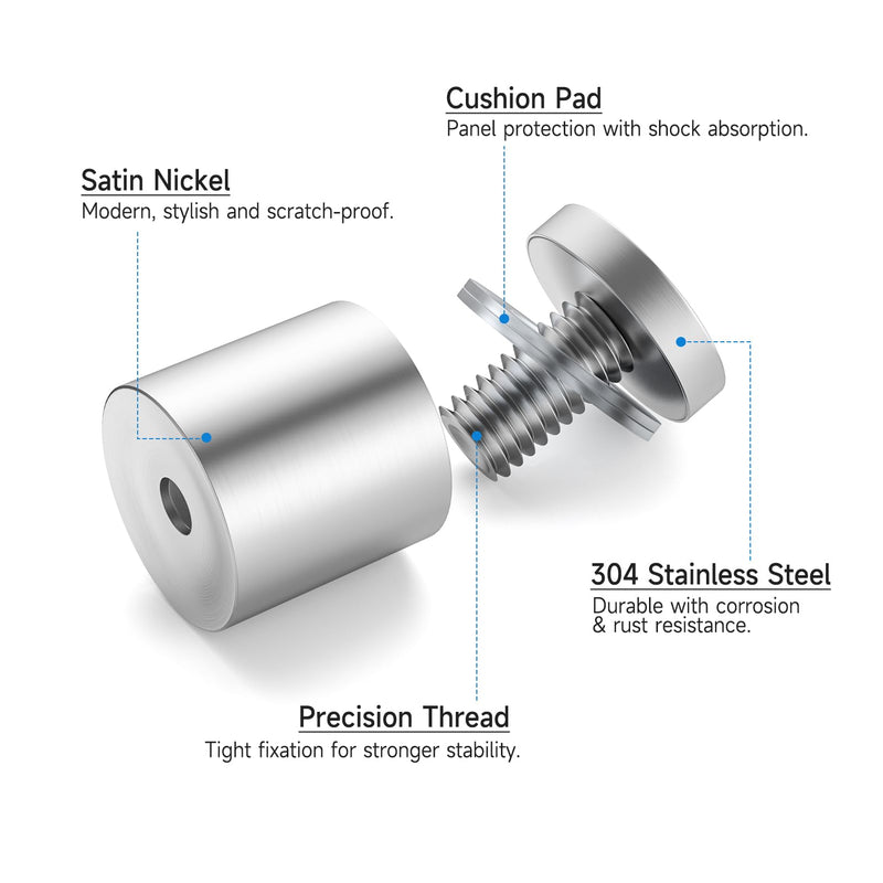 [Australia - AusPower] - LuckIn 8 Pack Standoff Screws for Acrylic (1 in. Dia x 1 in. L), Stainless Steel Stand Off Wall Mounts Hardware for Sign Holder, Silver 1 x 1 inch 