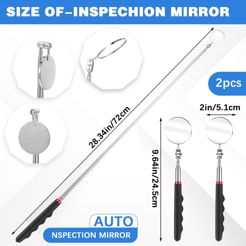 [Australia - AusPower] - YBEATY Set of 2 Telescopic Inspection Mirror Set, Round, 360 Degrees, Rotatable, Extendable Mechanical Car Mirror, Inspection Mirror Handles for Vehicle Inspections, Technicians, Tool, Geocaching 