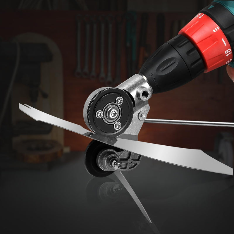 [Australia - AusPower] - Upgraded Electric Drill Plate Cutter - Efficiently shears flat sheet metal, Metal Cutting Attachment with Adapter - Cuts 20-30GA sizes of Iron, Steel, Tin, Aluminum, and cardboard up to 3MM 